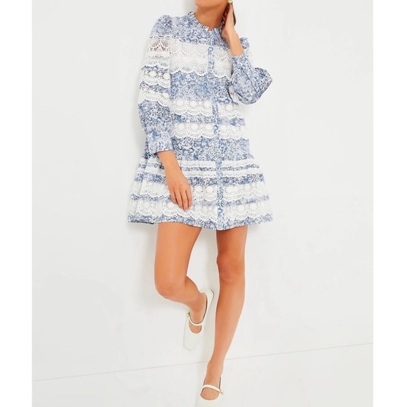 hyacinth house lace trim blue etched floral emmie mini dress Navy Floral Mimi Mini Dress Hyacinth House Navy Floral / XS main image 0